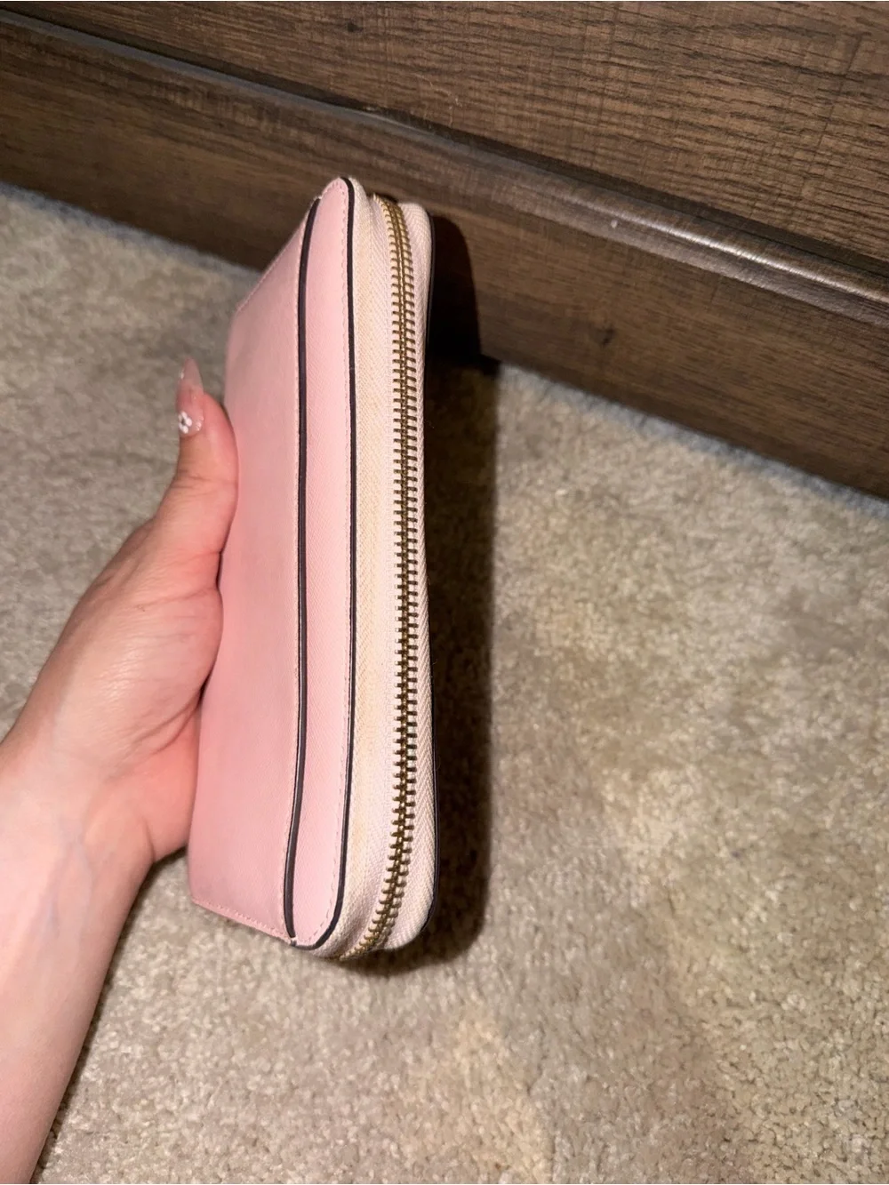 kate spade Blush Pink Zip Wallet with Gold Logo